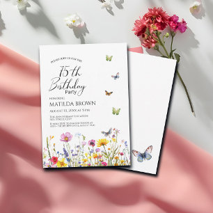 Butterflies and Wildflowers Elegant 75th Birthday Invitation