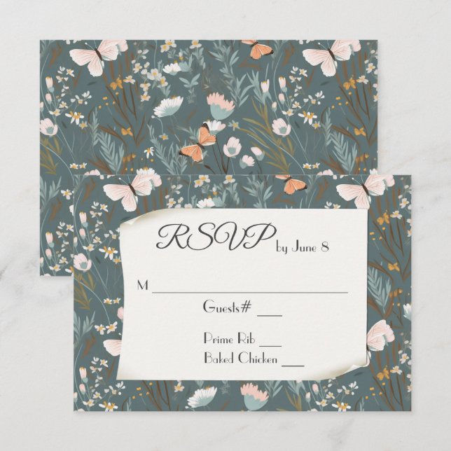 Butterflies and Wildflowers for Wedding RSVP Card (Front/Back)