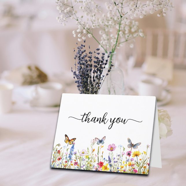 Butterflies and Wildflowers Modern Script Letterpress Thank You Card (Creator Uploaded)
