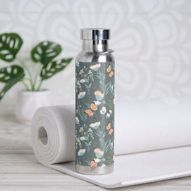 Butterflies and Wildflowers On Sage Water Bottle (Yoga)