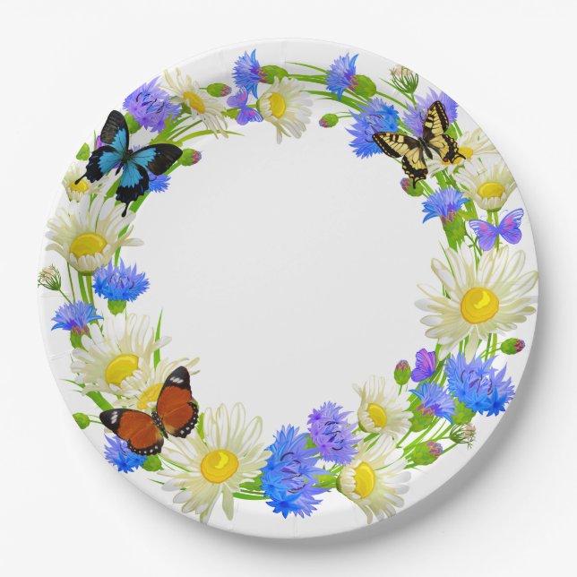 Butterflies and Wildflowers Paper Plates (Front)