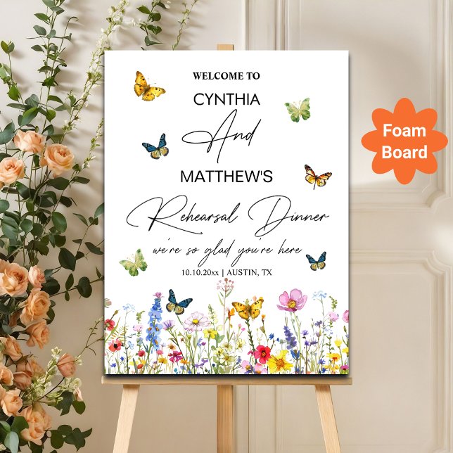 Butterflies and Wildflowers Rehearsal Dinner Foam Board (Creator Uploaded)