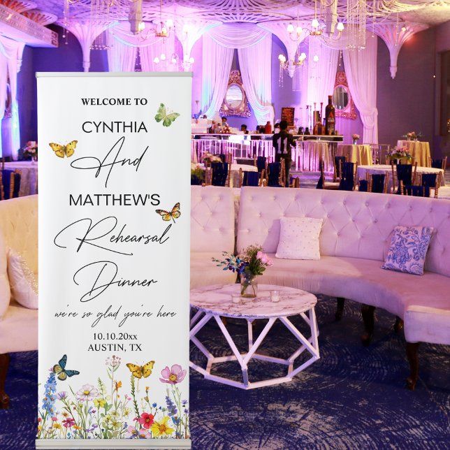 Butterflies and Wildflowers Rehearsal Dinner Retractable Banner (Creator Uploaded)