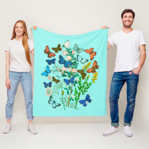 Butterflies and Wildflowers Vintage Botanical Fleece Blanket