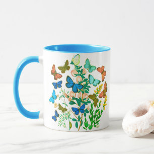 Butterflies and Wildflowers Vintage Botanical Mug