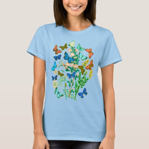Butterflies and Wildflowers Vintage Botanical  T_Shirt