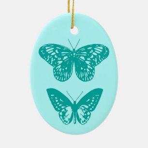 Butterflies Aqua and Turquoise Ceramic Ornament