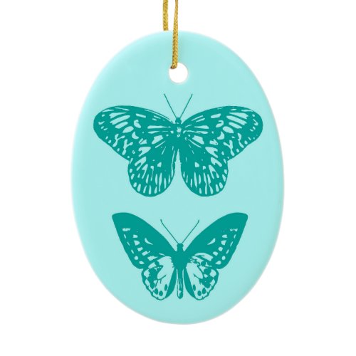 Butterflies Aqua and Turquoise Ceramic Ornament