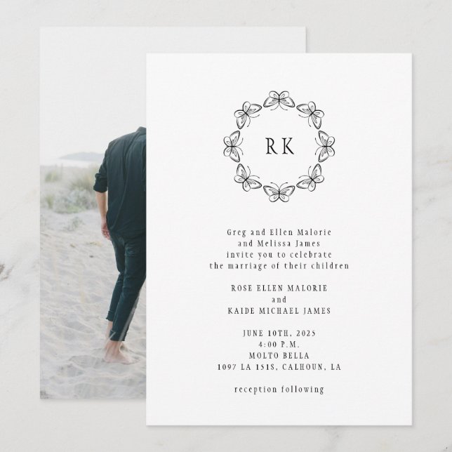 Butterflies Around Wedding Invitation (Front/Back)