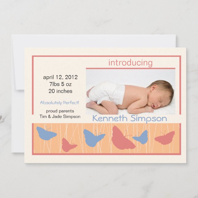 Butterflies - baby birth announcement (Front)
