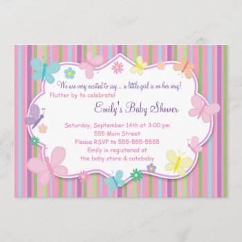 Butterflies Baby Girl Shower Invitation by pinkthecatdesign at Zazzle