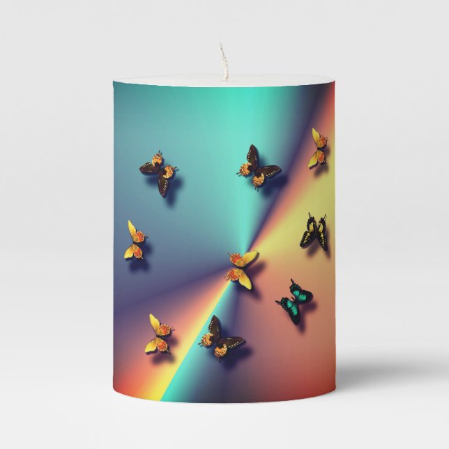 Butterflies Background Banner Pillar Candle (Front)