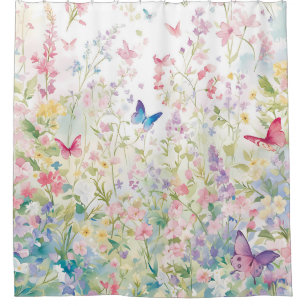 Butterflies Bath Decor, Wildflowers Shower Curtain