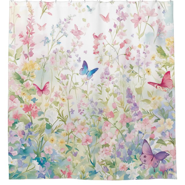 Butterflies Bath Decor, Wildflowers  Shower Curtain (Front)