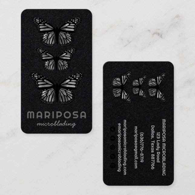 Butterflies Beauty Esthetician Salon Black White Business Card (Front/Back)