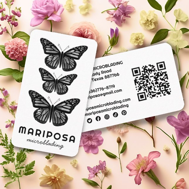 Butterflies Beauty Esthetician Salon QR Code BW Business Card (Creator Uploaded)