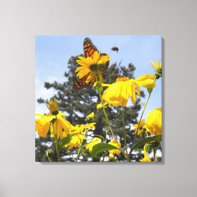 Butterflies, Bees N Sunflowers wrapped canvas Print (Front)