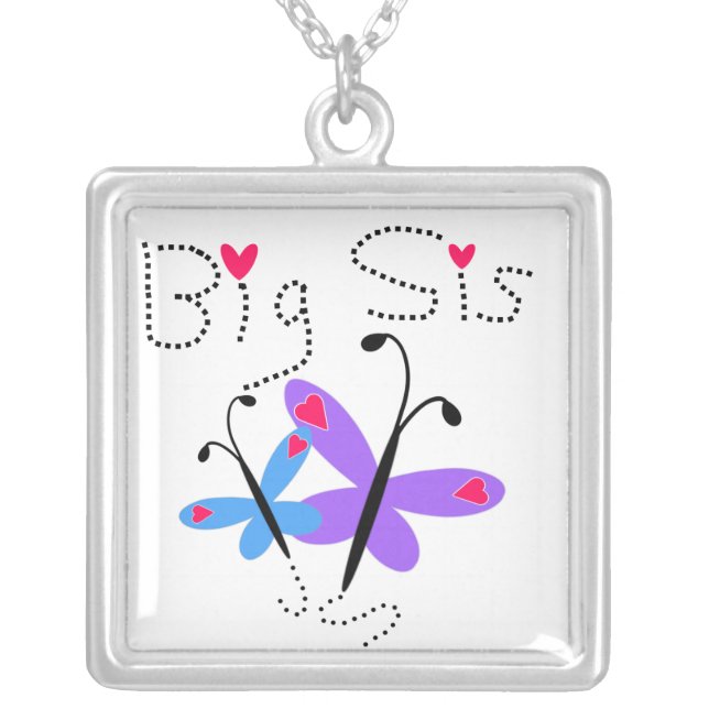 Butterflies Big Sis Gifts Silver Plated Necklace (Front)
