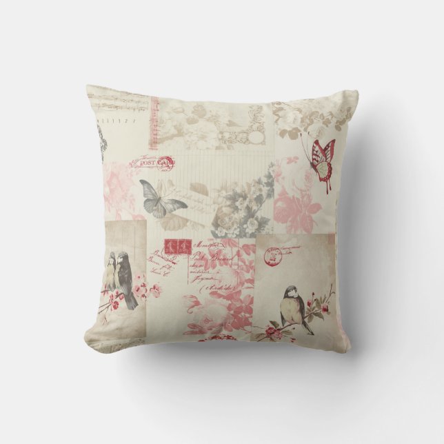 Butterflies, Birds, Flowers and Music Throw Pillow (Front)