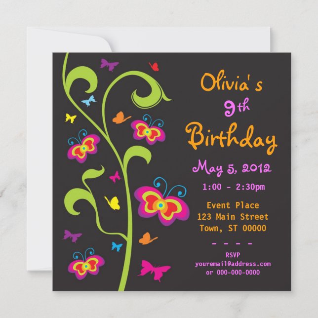 Butterflies Birthday Invitation (Front)
