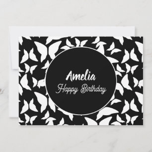 Butterflies Birthday Party Black White  Coloring  Holiday Card