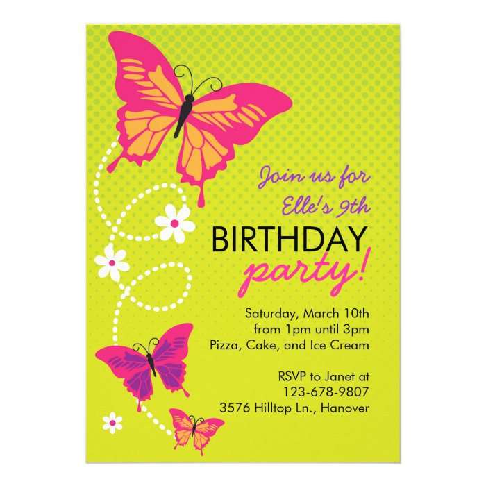 Butterflies Birthday Party Invitations
