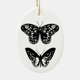 Butterflies Black and White Ceramic Ornament