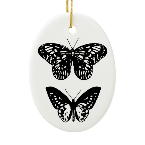 Butterflies Black and White Ceramic Ornament