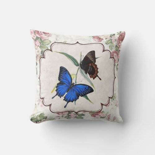 Butterflies Blue Brown Yellow Monarch  Throw Pillow