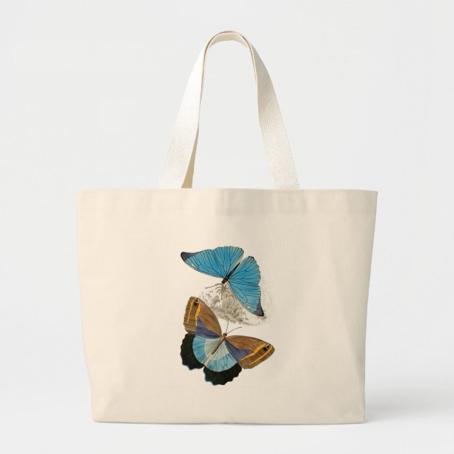 Butterflies - Blue Large Tote Bag (Front)