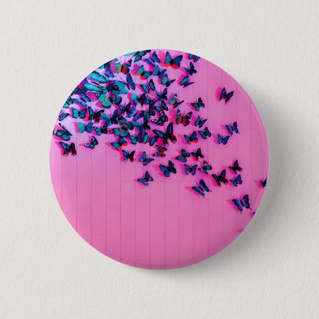 Butterflies Blue Pink Beautiful Button (Front)