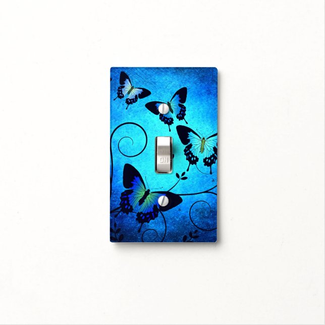 Butterflies Blue - Single Light Switch Cover (In Situ)