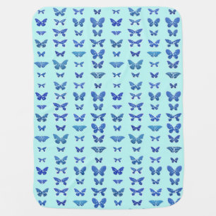 Butterflies, blue, turquoise background receiving blanket