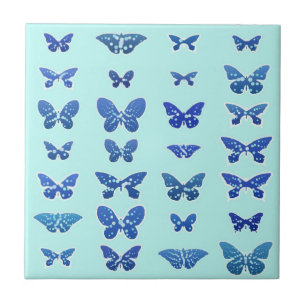 Butterflies, blue, turquoise background tile