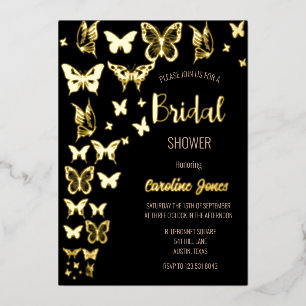 Butterflies Boho Black Gold Foil Bridal Shower Invitation