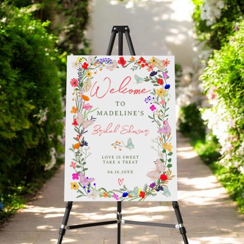 Butterflies boho bright wildflowers bridal welcome foam board