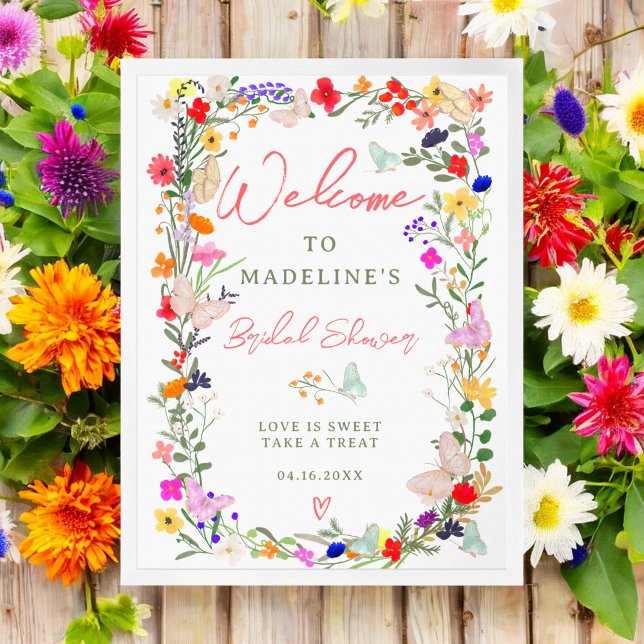 Butterflies boho bright wildflowers bridal welcome poster (Butterflies boho bright wildflowers bridal welcome poster)