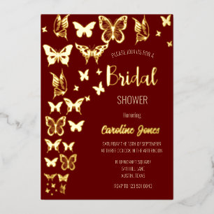 Butterflies Boho Burgundy Gold Foil Bridal Shower Invitation