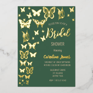 Butterflies Boho Green Gold Foil Bridal Shower Invitation