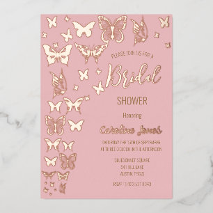 Butterflies Boho Pink Gold Foil Bridal Shower Invitation