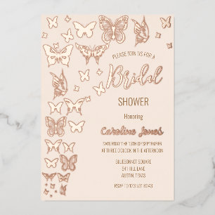 Butterflies Boho Pink Gold Foil Bridal Shower Invitation