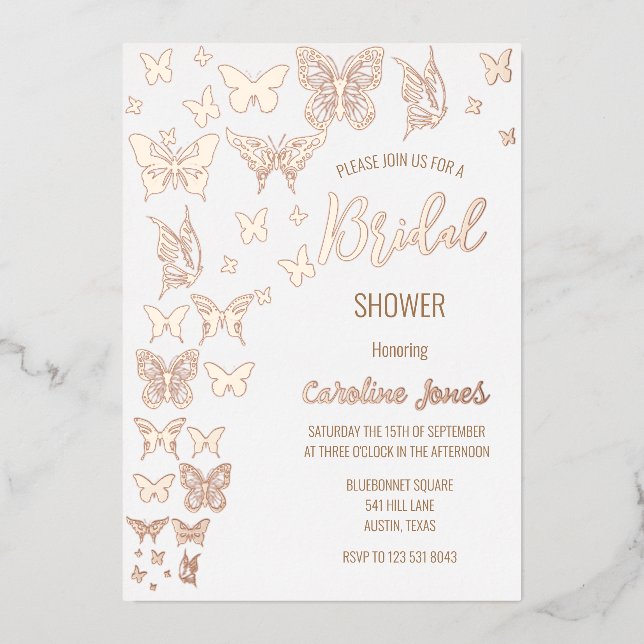 Butterflies Boho Rose Gold Foil Bridal Shower Foil Invitation (Front)