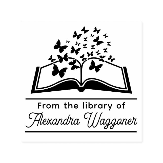 Butterflies Book “From the library of” Name Self-inking Stamp (Design)