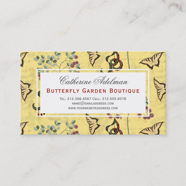 Butterflies Botanical Vintage Chinoiserie Business Card (Front)
