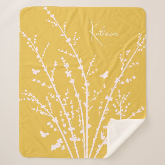  Butterflies Branches Customizable Name   Sherpa Blanket (Front)