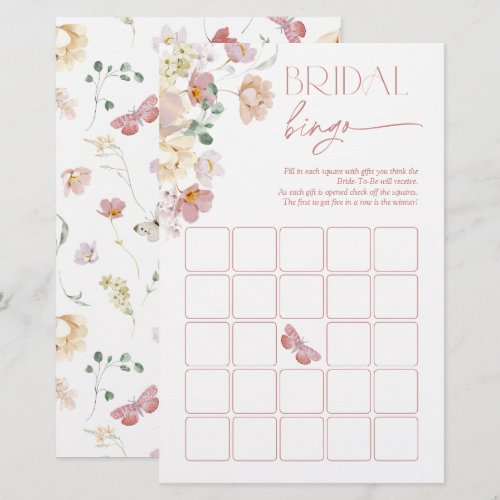 Butterflies Bridal Bingo Pink Floral Shower Game