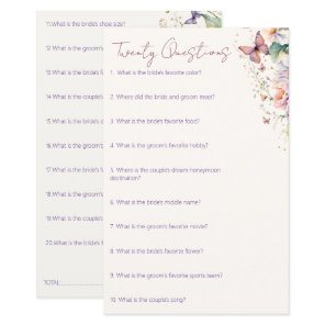 Butterflies bridal shower 20 questions game