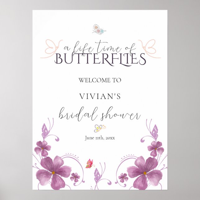 Butterflies Bridal Shower Digital Welcome Poster (Front)