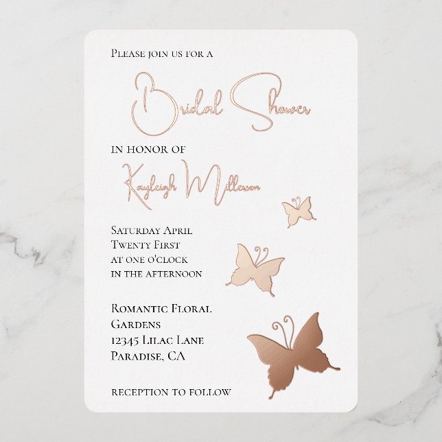 Butterflies Bridal Shower Foil Invitation (Front)