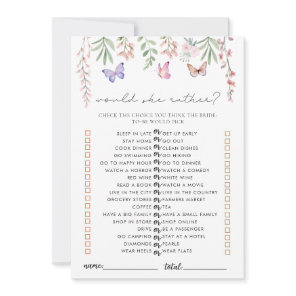 Butterflies Bridal Shower Game Would She Rather Invitation